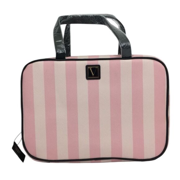 NWT VICTORIA’S SECRET Signature Stripe Everything‎ Travel Make Up Case GIFT IDEA - Picture 1 of 12